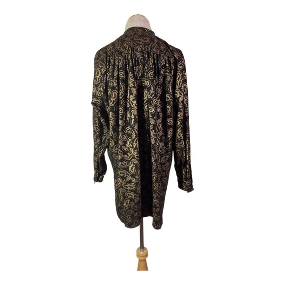 Vintage Alicia Herrerra Size 6 Button-Front Black Gold Paisley Shirt Nubuck - Picture 10 of 11